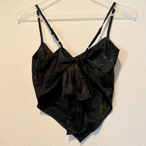 Japaa Black Satin‎ Scarf Tie Back Top Spaghetti Straps Size Small - Picture 2 of 4